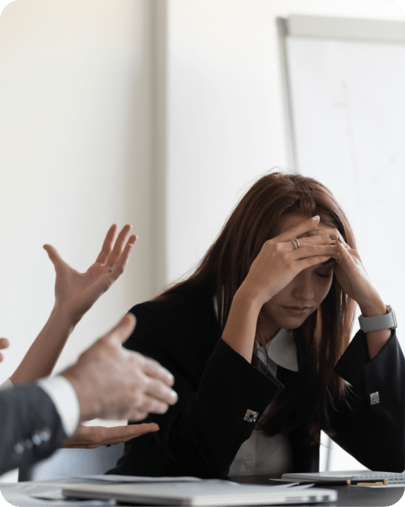 girl thinking with hands on head, exhausted